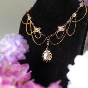 Naszyjnik Vintage Barbie – ametyst, labradoryt, kryształ górski – kamienie naturalne handmade