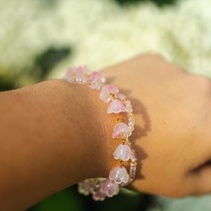 Bransoletka Kwiat Wiśni – szklane kryształy, stal chirurgiczna – biżuteria fairycore handmade
