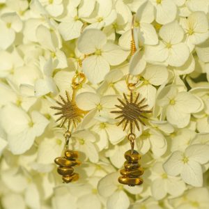 Kolczyki Słoneczny Blask – stal chirurgiczna, hematyt– biżuteria fairycore handmade