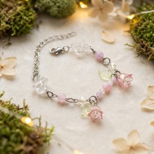 Bransoletka Kwiatowy Szept Elfw – kryształy syntetyczne, stop jubilerski – biżuteria fairycore handmade